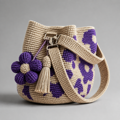 Florale gehäkelte Beuteltasche mit Quaste
