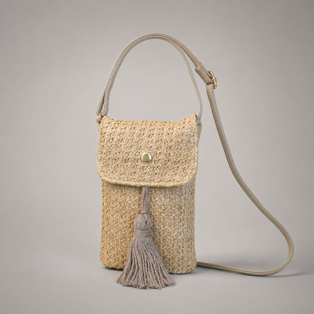 Stroh-Handytasche zum Umhängen in Vorderansicht
