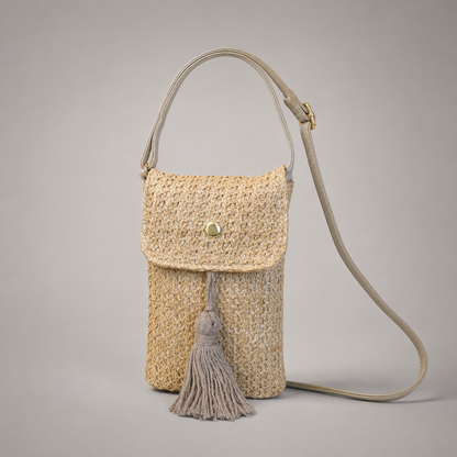Stroh-Handytasche zum Umhängen in Vorderansicht